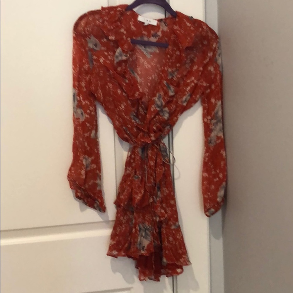 IRO wrap dress. Beautiful red with floral print